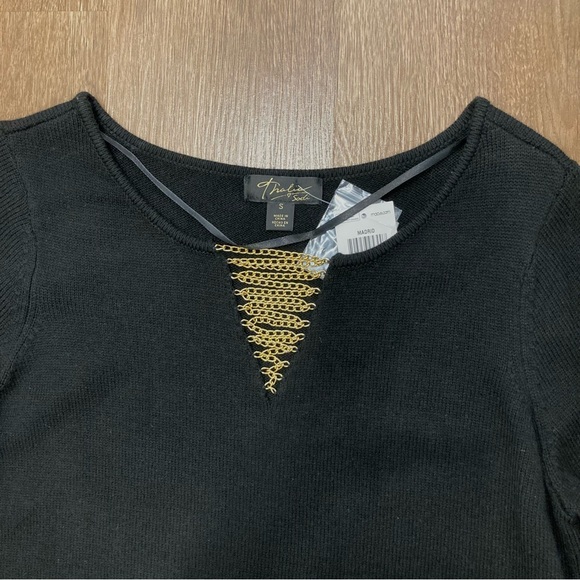 Thalia Sodi Black Sweater with Gold Tone Chain Accent Madrid Small - Picture 11 of 16